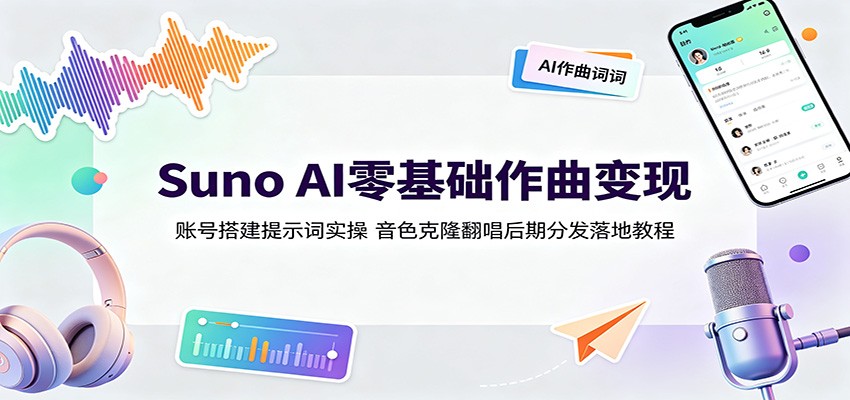 Suno AI零基础作曲变现:账号搭建提示词实操,音色克隆翻唱后期分发落地教程-伏羲SAAS