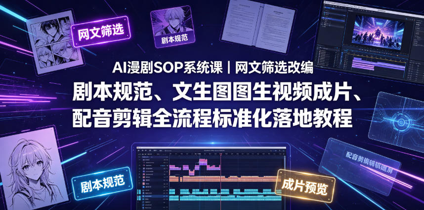 AI漫剧SOP系统课|网文筛选改编、剧本规范、文生图图生视频成片、配音剪辑全流程标准化落地教程(更新)-伏羲SAAS