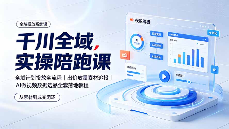 千川全域实操陪跑课:全域计划投放全流程|出价放量素材追投|AI做视频数据选品全套落地教程-伏羲SAAS