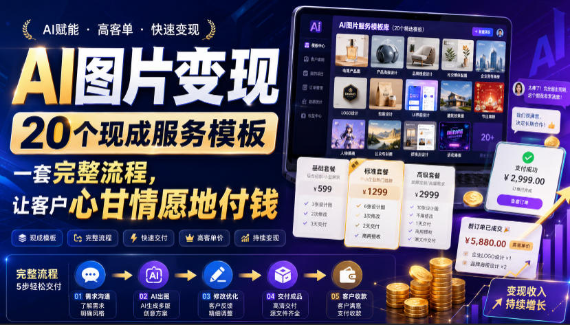AI图片变现，20个现成服务模板，一套完整流程，让客户心甘情愿地付钱【原创双语字幕】-伏羲SAAS