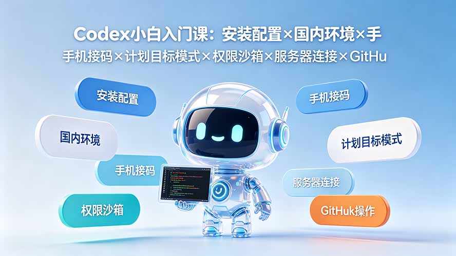 Codex小白入门课:安装配置×国内环境×手机接码×计划目标模式×权限沙箱×服务器连接×GitHub操作-伏羲SAAS