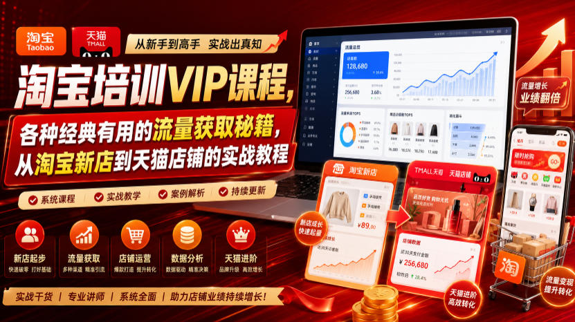 淘宝培训VIP课程，各种经典有用的流量获取秘籍，从淘宝新店到天猫店铺的实战教程(更新7月)-伏羲SAAS