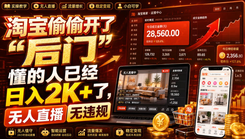 淘宝偷偷开了“后门”,懂的人已经日入2K+了,无人直播无违规,一台电脑=一家24小时营业的线上门店【揭秘】-伏羲SAAS