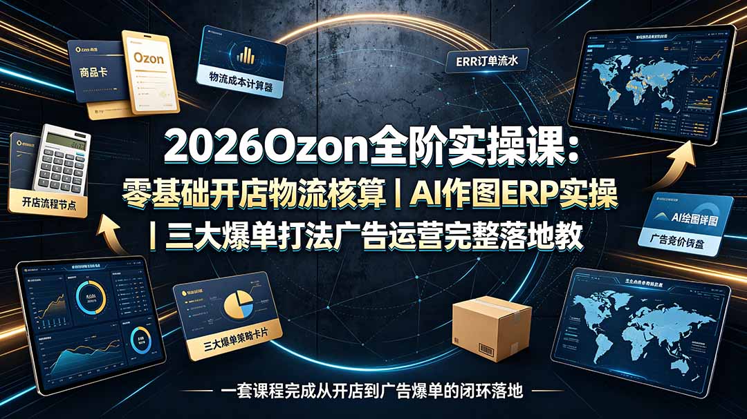 2026Ozon全阶实操课:零基础开店物流核算|AI作图ERP实操|三大爆单打法广告运营完整落地教程-伏羲SAAS