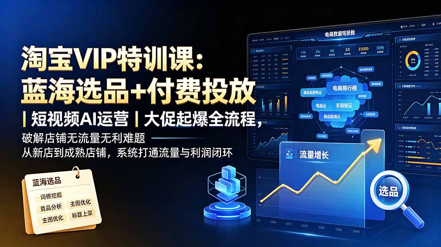 淘宝VIP特训课:蓝海选品+付费投放|短视频AI运营|大促起爆全流程,破解店铺无流量无利润难题-伏羲SAAS