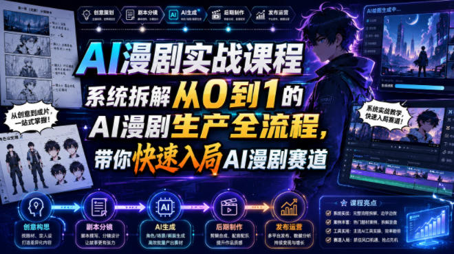 AI漫剧实战课程,系统拆解从0到1的AI漫剧生产全流程,带你快速入局AI漫剧赛道-伏羲SAAS
