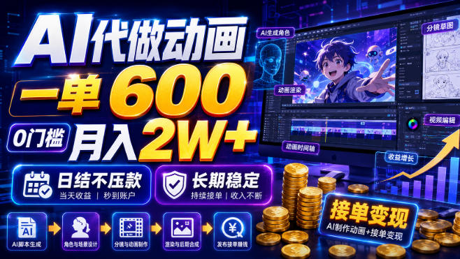 AI代做动画,一单600,0门槛月入2W+,日结不压款,长期稳定【揭秘】-伏羲SAAS