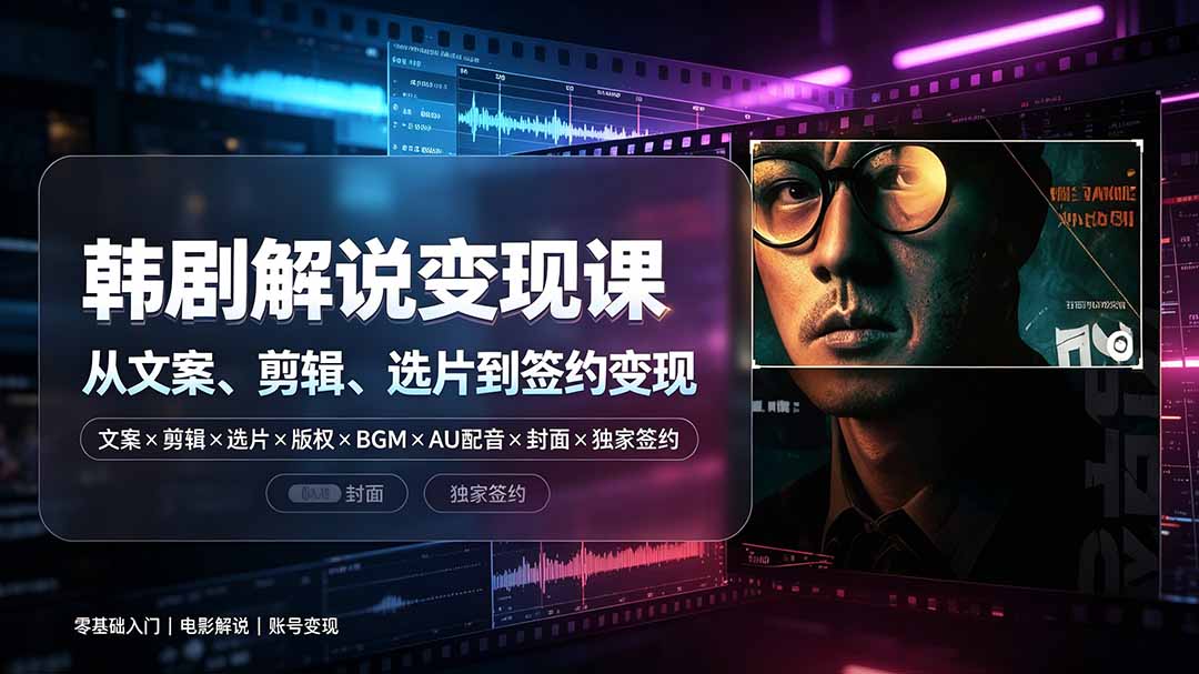 抖音270W粉丝博主亲授韩剧解说课:文案×剪辑×选片×版权×BGM×AU配音×封面×独家签约,零基础到变现-伏羲SAAS