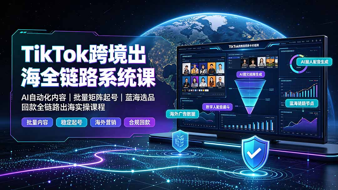 TikTok跨境出海全链路系统课-2026年7月:AI自动化内容|批量矩阵起号|蓝海选品回款全链路出海实操课程-伏羲SAAS