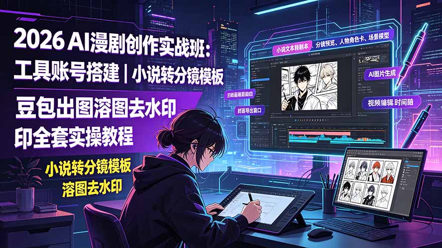 2026AI漫剧创作实战班:工具账号搭建|小说转分镜模板|豆包出图溶图去水印全套实操教程-伏羲SAAS