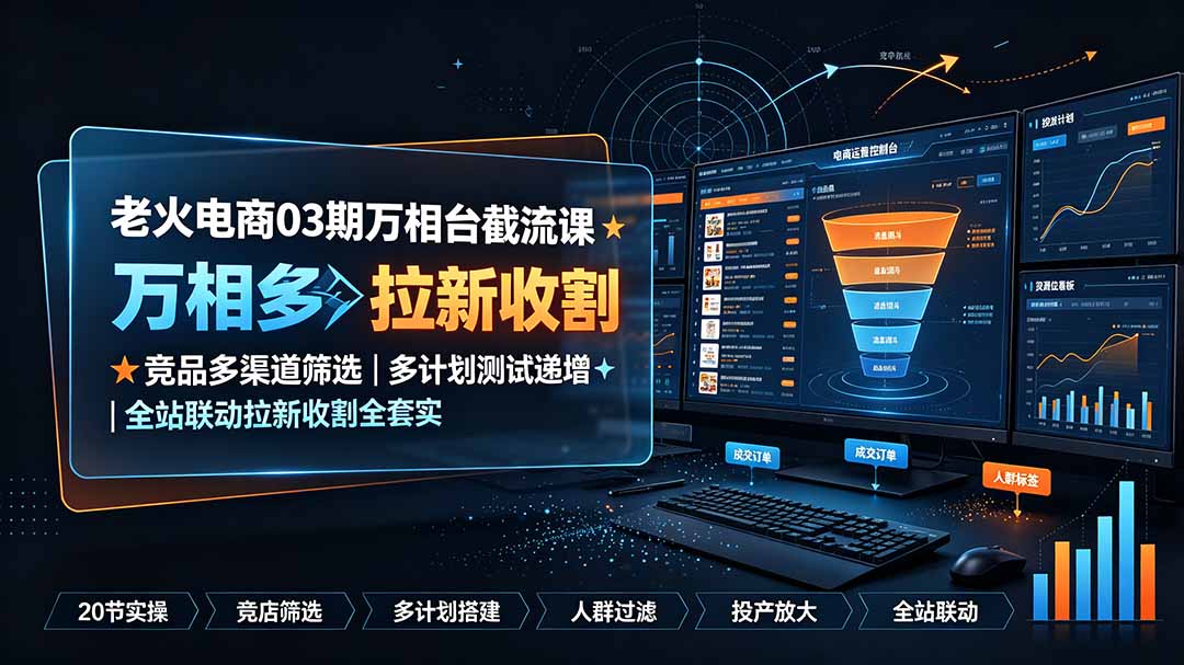 老火电商03期万相台截流课:竞品多渠道筛选|多计划测试递增|全站联动拉新收割全套实操教学-伏羲SAAS