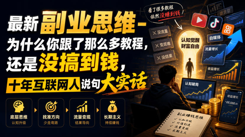 最新副业思维-为什么你跟了那么多教程,还是没搞到钱,十年互联网人说句大实话【揭秘】-伏羲SAAS
