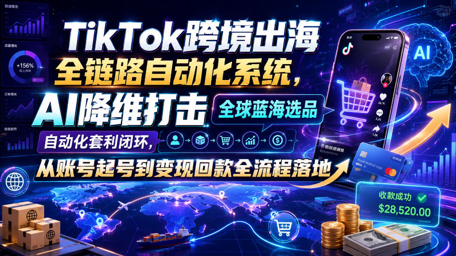TikTok跨境出海全链路自动化系统,AI降维打击全球蓝海选品自动化套利闭环,从账号起号到变现回款全流程落地(2026年7月)-伏羲SAAS