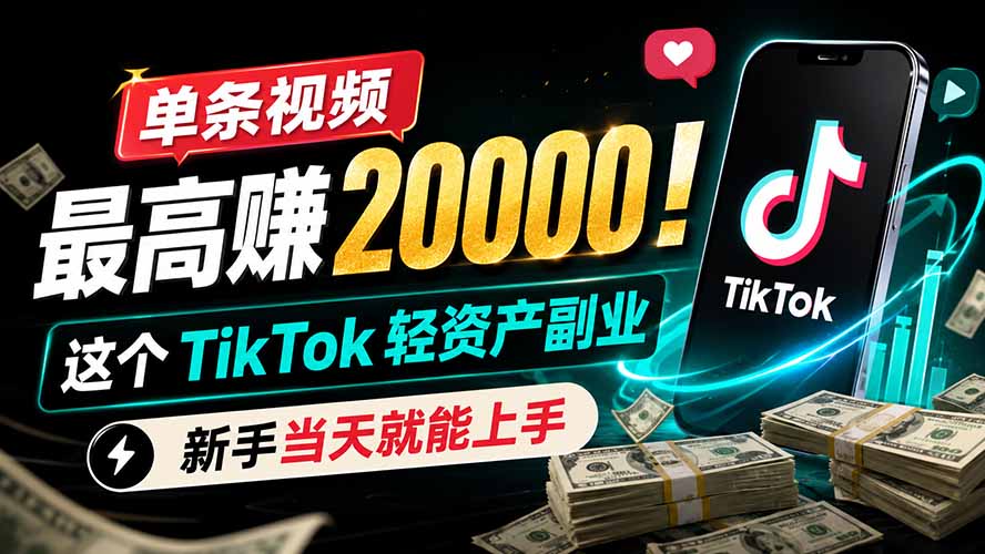 单条视频最高赚 20000!这个 TikTok 轻资产副业,新手当天就能上手-伏羲SAAS