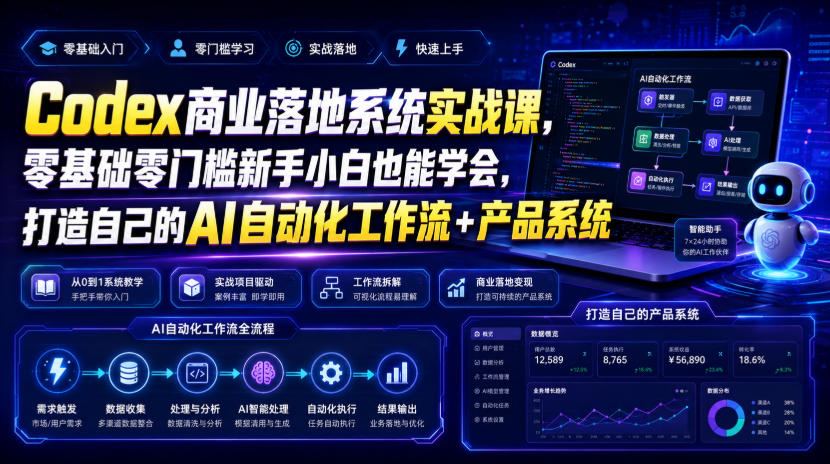 Codex商业落地系统实战课,零基础零门槛新手小白也能学会,打造自己的AI自动化工作流+产品系统-伏羲SAAS