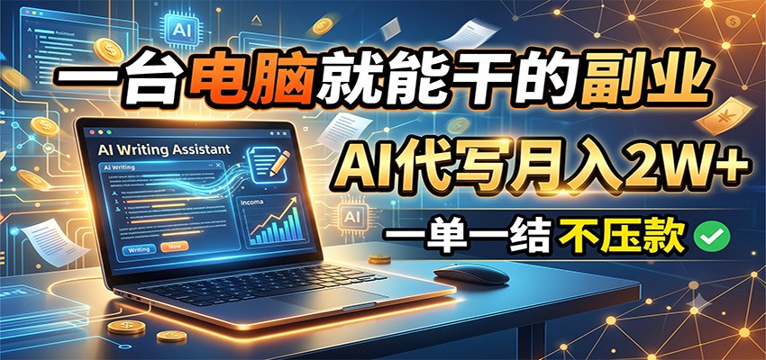 一台电脑就能干的副业,AI代写月入2W+,一单一结不压款-伏羲SAAS