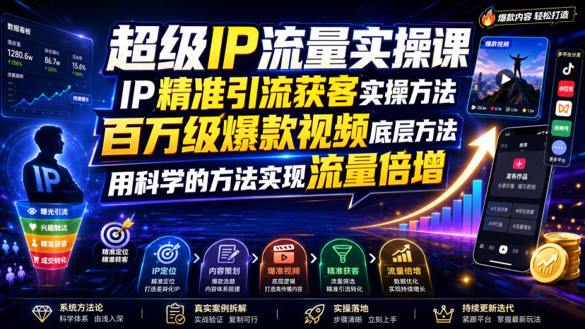 超级IP流量实操课,IP精准引流获客实操方法,百万级爆款视频底层方法,用科学的方法实现流量倍增-伏羲SAAS