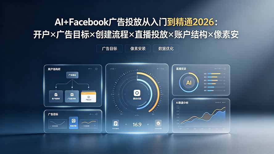 AI+Facebook广告投放从入门到精通2026:开户×广告目标×创建流程×直播投放×账户结构×像素安装×AI赋能-伏羲SAAS