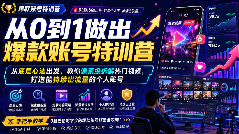 从0到1做出爆款账号特训营，从底层心法出发，教你像素级拆解热门视频，打造能持续出流量的个人账号-伏羲SAAS