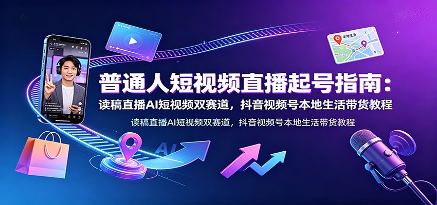 普通人短视频直播起号指南：读稿直播AI短视频双赛道，抖音视频号本地生活带货教程-伏羲SAAS