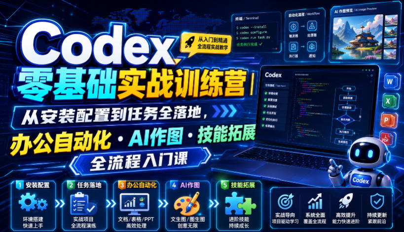 Codex零基础实战训练营｜从安装配置到任务全落地，办公自动化・AI作图・技能拓展全流程入门课-伏羲SAAS