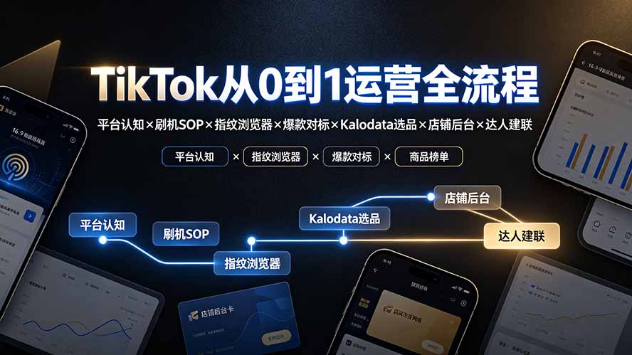 TikTok从0到1运营全流程：平台认知×刷机SOP×指纹浏览器×爆款对标×Kalodata选品×店铺后台×达人建联-伏羲SAAS