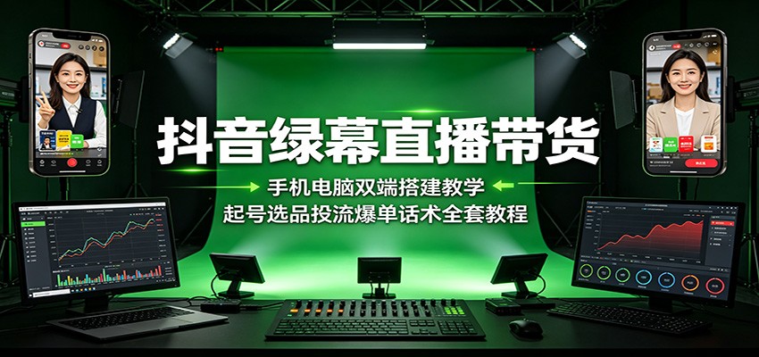抖音绿幕直播带货：手机电脑双端搭建教学，起号选品投流爆单话术全套教程-伏羲SAAS