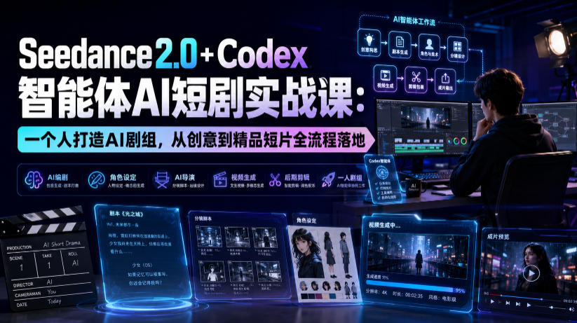 Seedance2.0+Codex智能体AI短剧实战课：一个人打造AI剧组，从创意到精品短片全流程-伏羲SAAS