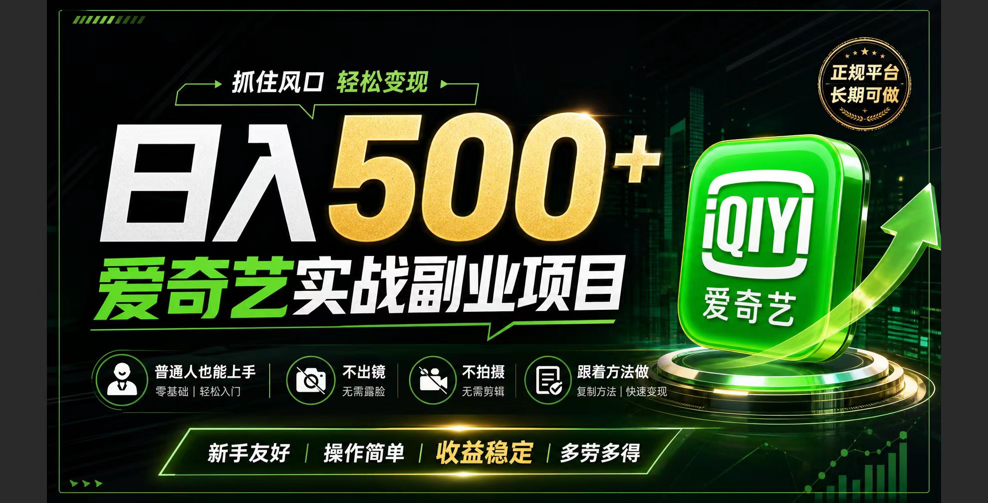 普通人必做的爱奇艺赛道变现!稳定日500+,翻身的机会真来了!抓住风口！-伏羲SAAS