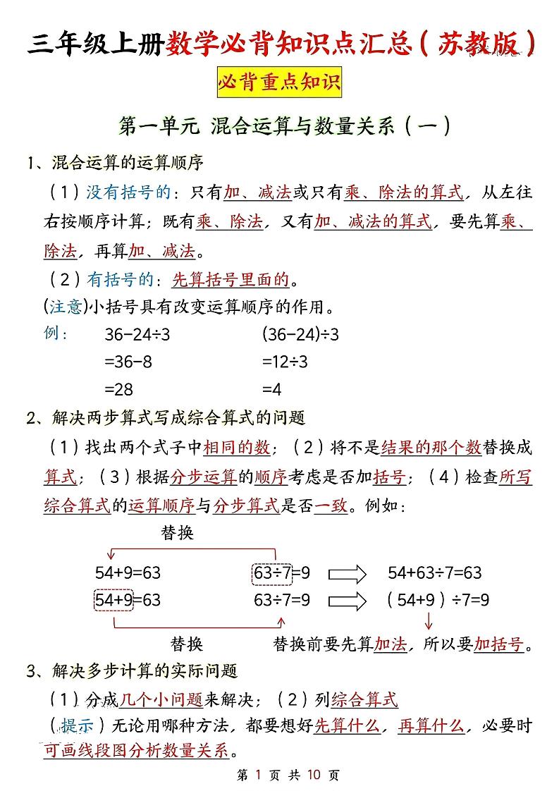 新三上苏教版数学必背重点知识-伏羲SAAS