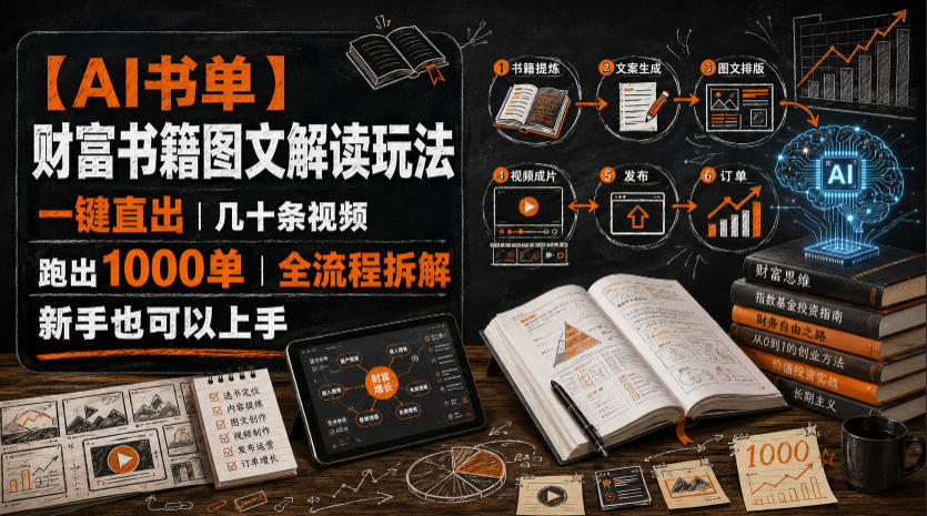【AI书单】财富书籍图文解读玩法,一键直出,几十条视频,跑出1000单,全流程拆解,新手也可以上手-伏羲SAAS