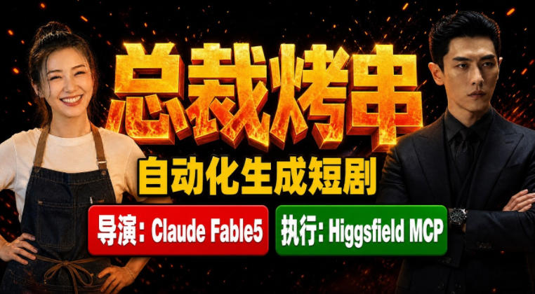 Claude Fable5担任导演+Higgsfield MCP落地执行｜《总裁烤串》真人质感短剧全自动AI生成全流程教学-伏羲SAAS