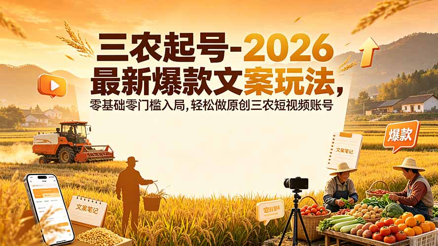 三农起号-2026 最新爆款文案玩法,零基础零门槛入局,轻松做原创三农短视频账号-伏羲SAAS