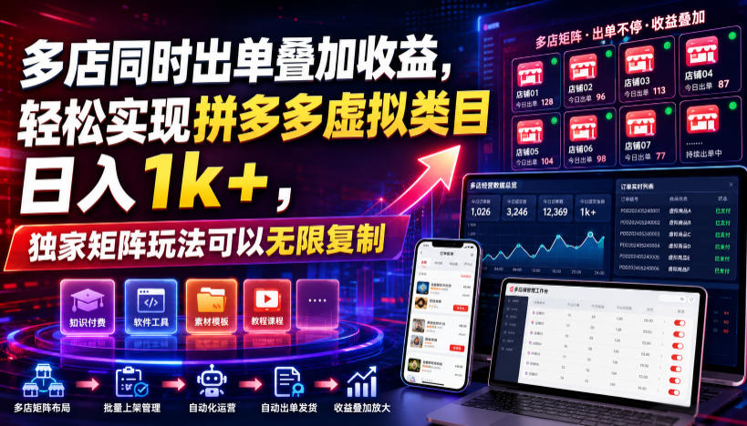 多店同时出单叠加收益，轻松实现拼多多虚拟类目日入1k+，独家矩阵玩法可以无限复制【揭秘】-伏羲SAAS