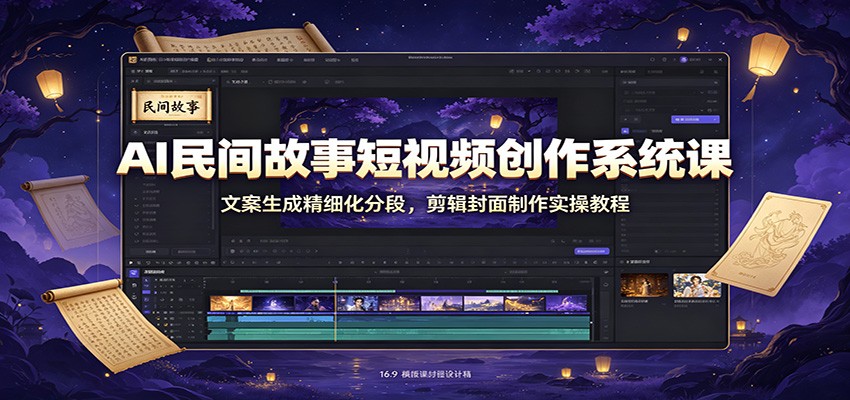 AI民间故事短视频创作系统课：文案生成精细化分段，剪辑封面制作实操教程-伏羲SAAS