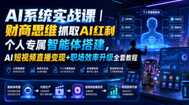 AI系统实战课｜财商思维抓取AI红利｜个人专属智能体搭建，AI短视频直播变现+职场效率升级全套教程-伏羲SAAS