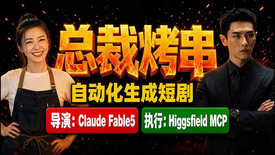 《总裁烤串》真人短剧全自动诞生！Claude Fable5 当导演，Higgsfield MCP 执行！-伏羲SAAS