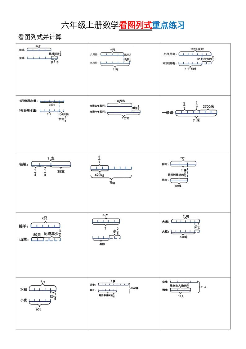 六上数学看图列式单位“1”专项练习-伏羲SAAS