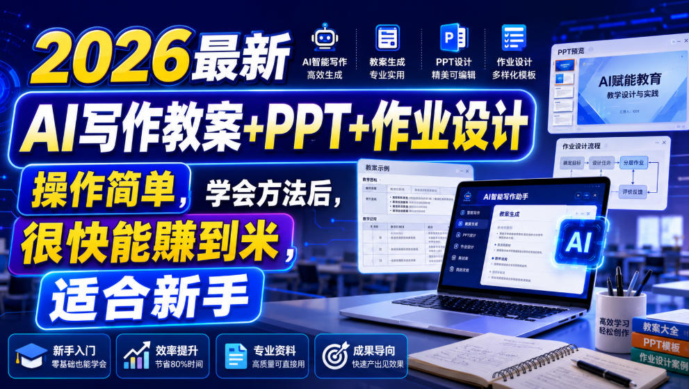 2026最新AI写作教案+PPT+作业设计，操作简单，学会方法后，很快能賺到米，适合新手-伏羲SAAS