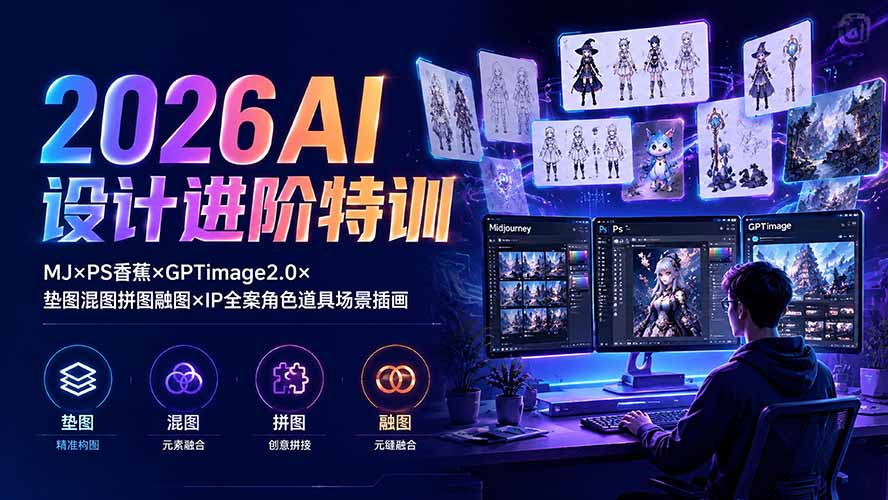 2026AI设计进阶特训：MJ×PS香蕉×GPTimage2.0×垫图混图拼图融图×IP全案角色道具场景插画-伏羲SAAS