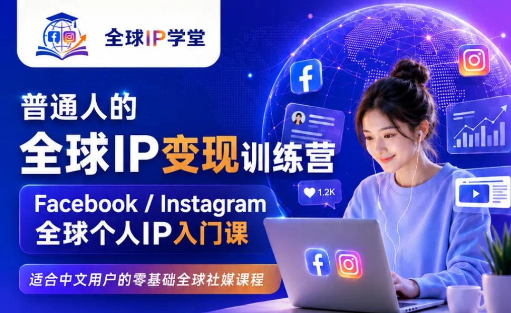 普通人的全球IP变现训练营，Facebook/Instagram全球个人IP入门课，零基础全球社媒课程-伏羲SAAS