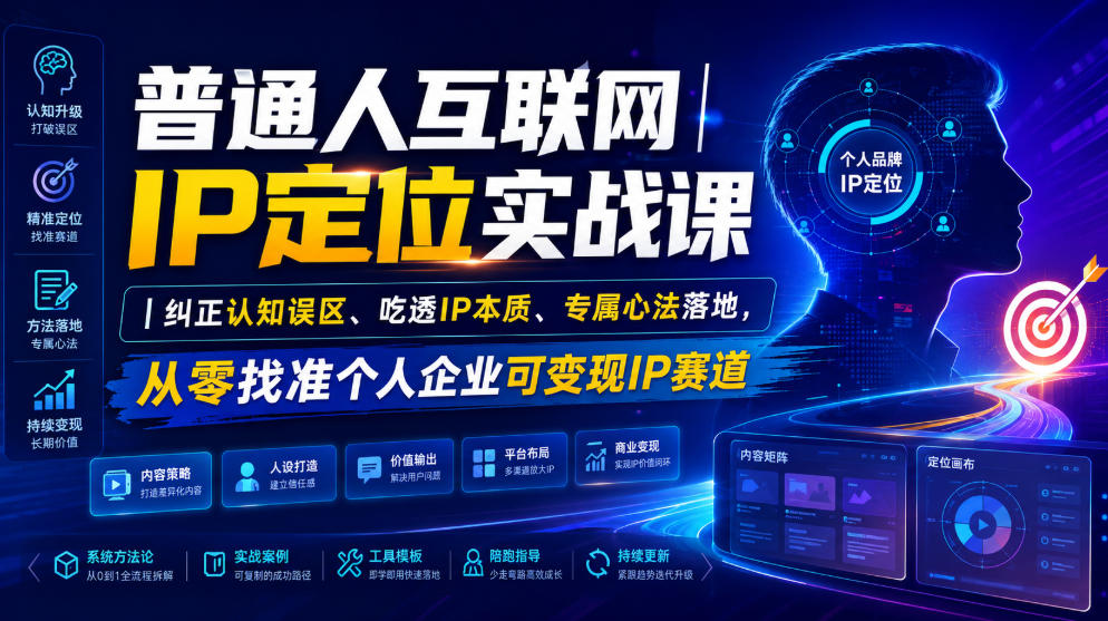 普通人互联网IP定位实战课|纠正认知误区、吃透IP本质、专属心法落地,从零找准个人企业可变现IP赛道-伏羲SAAS