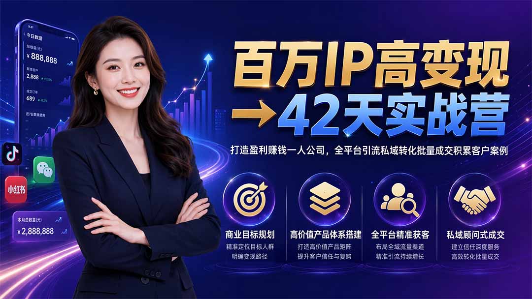 百万IP高变现→42天实战营｜打造盈利赚钱一人公司，全平台引流私域转化批量成交积累客户案例-伏羲SAAS