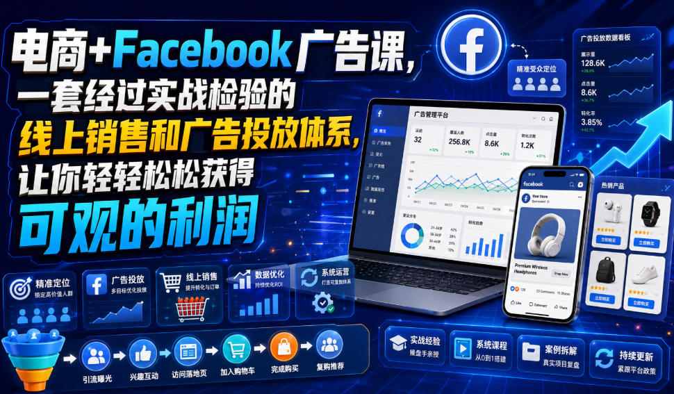电商+Facebook广告课，一套经过实战检验的线上销售和广告投放体系，让你轻轻松松获得可观的利润【原创双语字幕】-伏羲SAAS