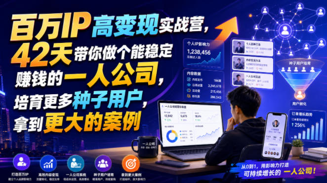 百万IP高变现实战营，42天带你做个能稳定賺钱的一人公司，培育更多种子用户，拿到更大的案例-伏羲SAAS