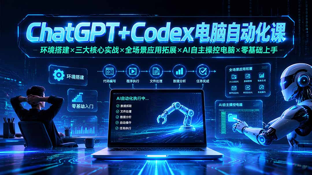 ChatGPT+Codex电脑自动化课：环境搭建×三大核心实战×全场景应用拓展×AI自主操控电脑×零基础上手-伏羲SAAS
