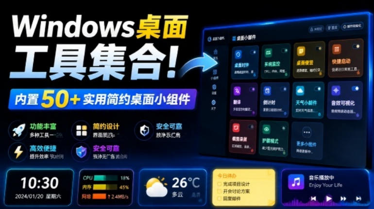 Windows桌面工具集合！内置50+实用简约桌面小组件，含截图、录屏、翻译、天气等，多秘工具箱-伏羲SAAS