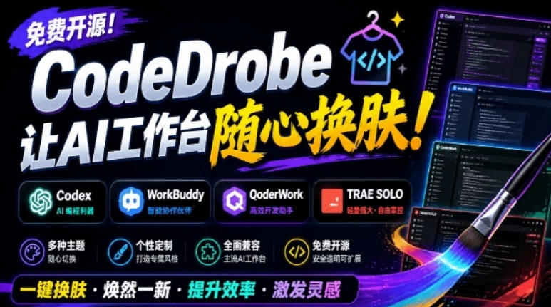 免费开源的CodeDrobe，让AI工作台随心换肤，支持Codex、WorkBuddy等，免费且本地运行！-伏羲SAAS