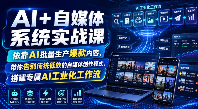 AI+自媒体系统实战课，依靠AI批量生产爆款内容，带你告别传统低效的自媒体创作模式，搭建专属AI工业化工作流-伏羲SAAS
