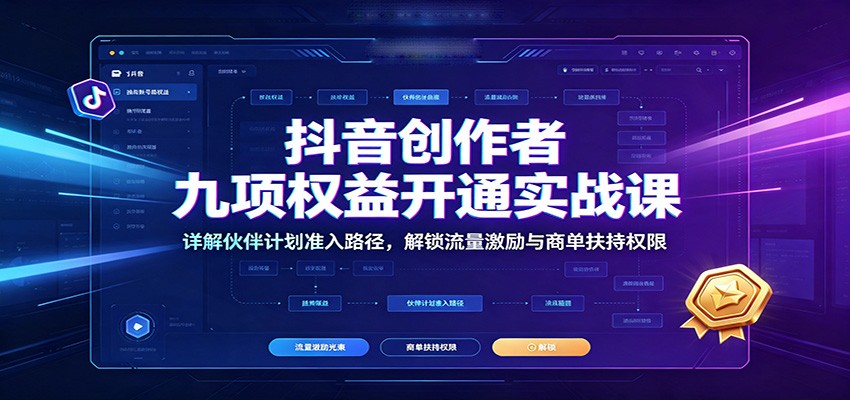 抖音创作者九项权益开通实战课：详解伙伴计划准入路径，解锁流量激励与商单扶持权限-伏羲SAAS
